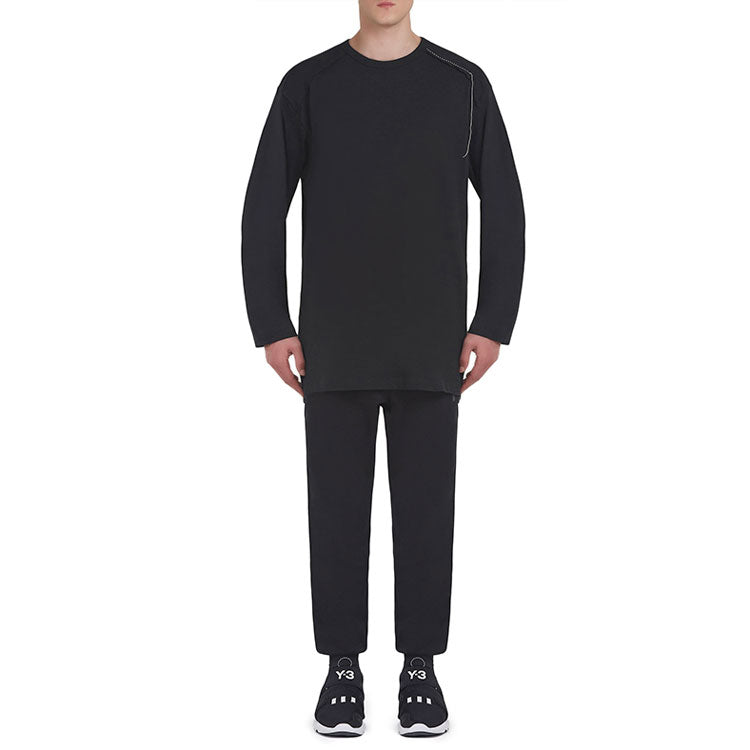 Men's Y-3 SASHIKO LS TEE Round Neck Pullover Long Sleeves Black T-Shirt DP0541