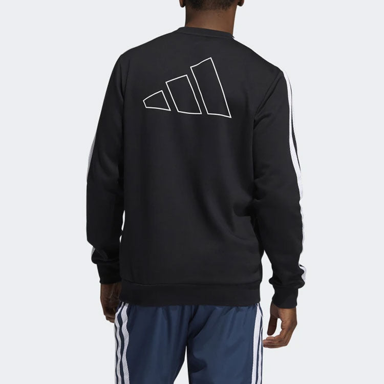 Men's adidas Contrasting Colors Stripe Logo Round Neck Pullover Black GN5122