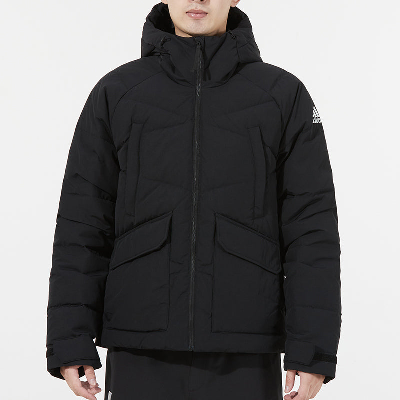 adidas Big Baffle Jkt Casual Sports Zipper Cardigan hooded down Jacket Black GT6538