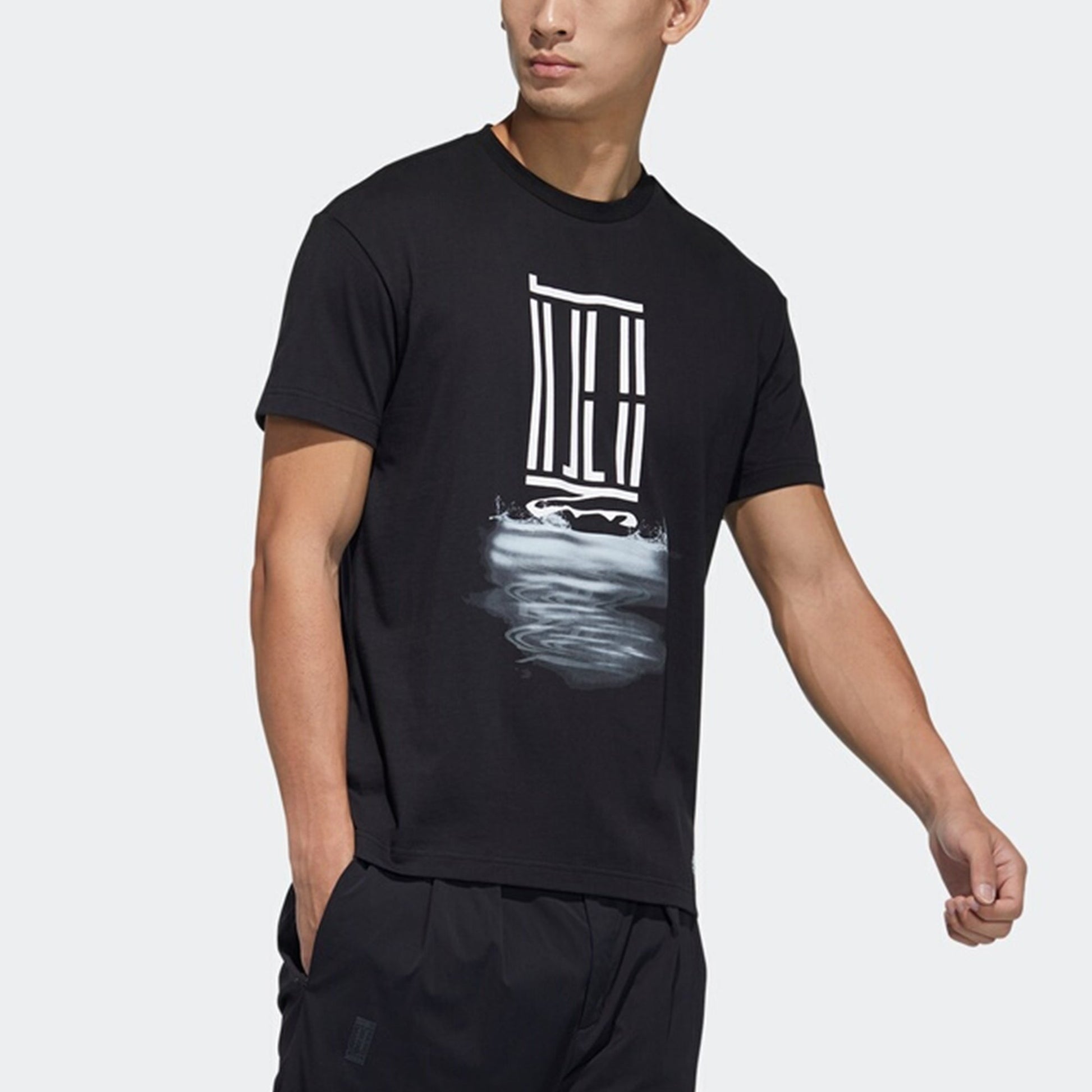 adidas Wj T Gfx Logo Series Printing Sports Round Neck Short Sleeve Black GP0824