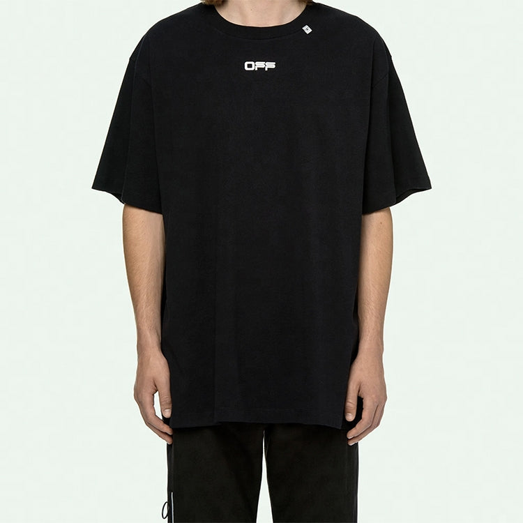 Off-White Wavy Line White T-Shirt Printing Short Sleeve Loose Fit Black OMAA038R201850041001