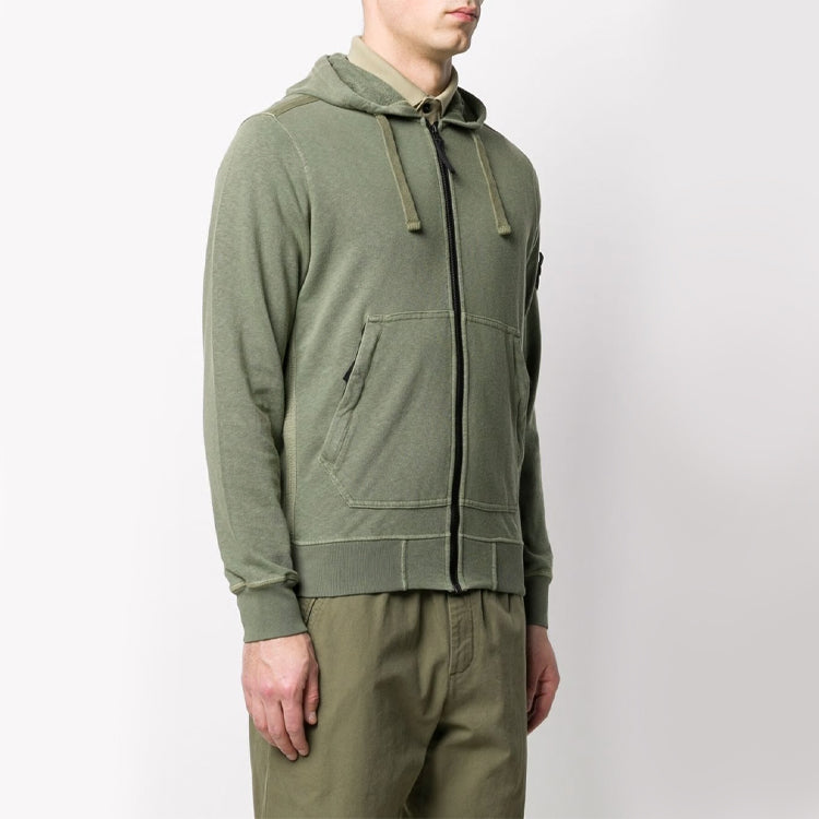 STONE ISLAND Zip Cotton Hooded Fleece Men Green MO721564251-V0058
