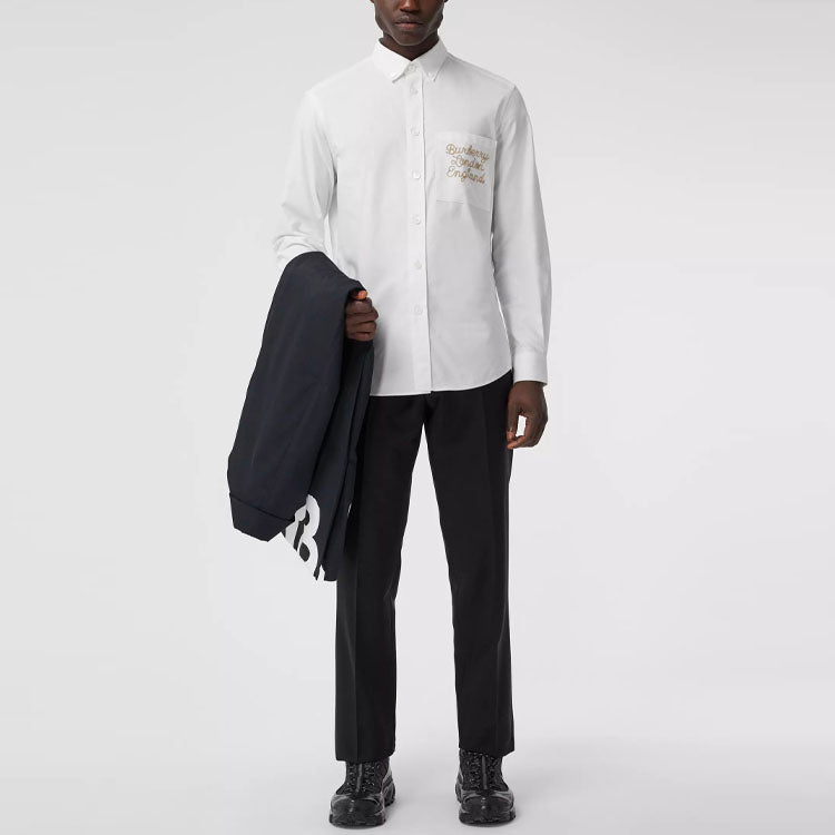 Men's Burberry Embroidered Logo Long Sleeves Shirt White 80367551