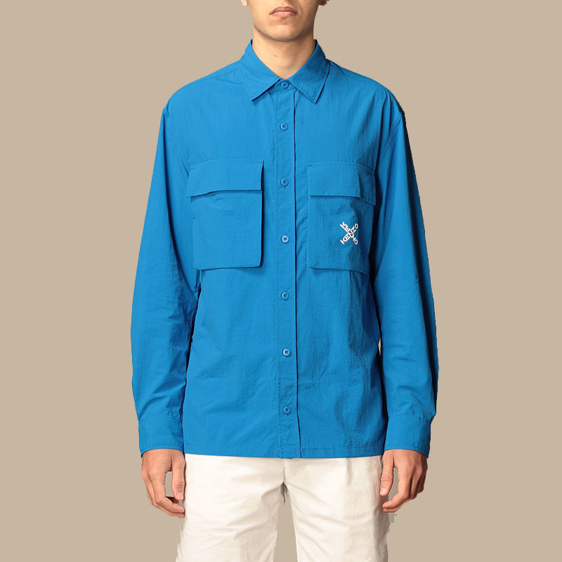 Men's KENZO SS21 Little X Long Sleeves Shirt Blue FB55CH5209CO-69