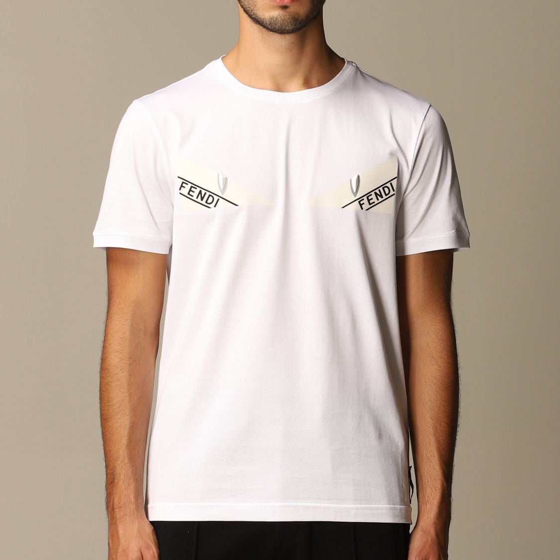 Men's FENDI Pattern Round Neck Short Sleeve White FY0894ACNCF0QA0