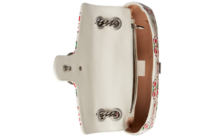 (WMNS) Gucci GG Marmont Silver Leather Chain Shoulder Bag 'Cream White Red' 443497-1W9AN-9086