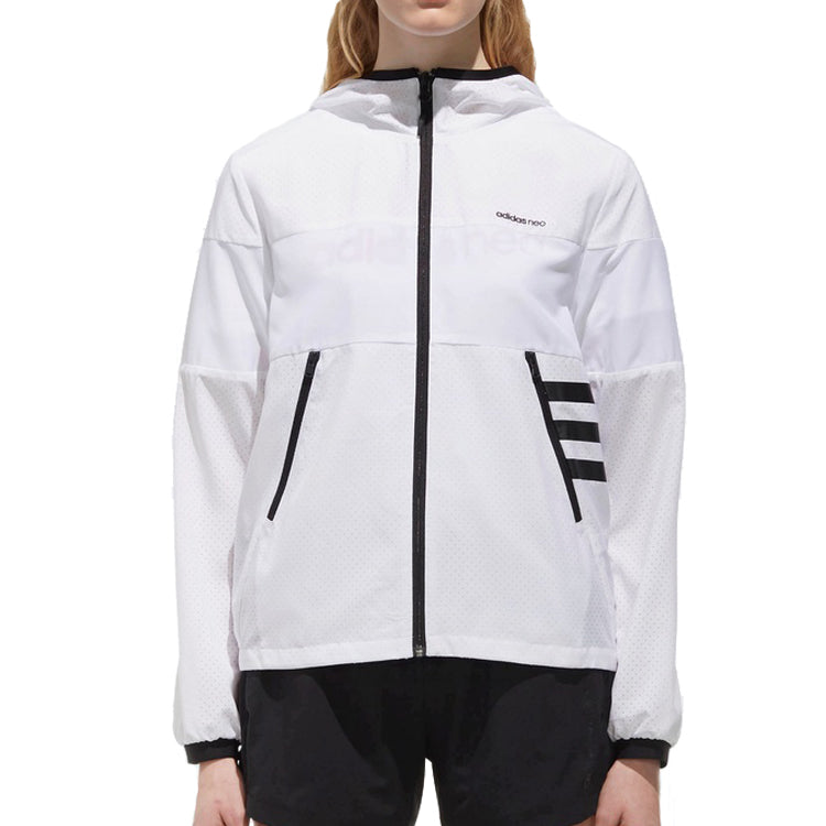 (WMNS) adidas neo CS WINDBREAKE Windproof Hooded Jacket White DM2116