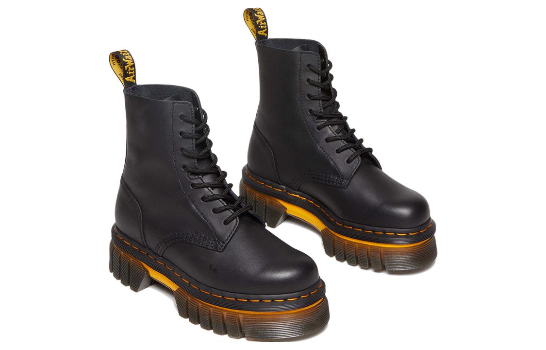 (WMNS) Dr. Martens Audrick Contrast Sole Leather Platform Ankle Boots 'Black' 30671001