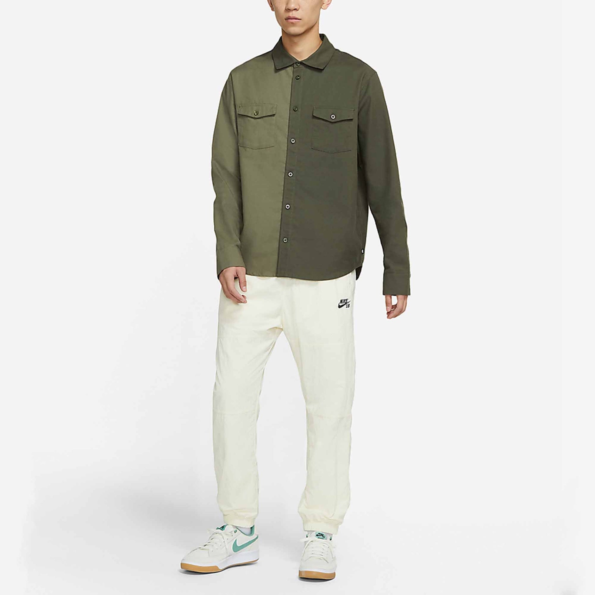 Nike SB Skateboard flannel Skateboard Splicing Long Sleeves Shirt Green Army green DA4168-325