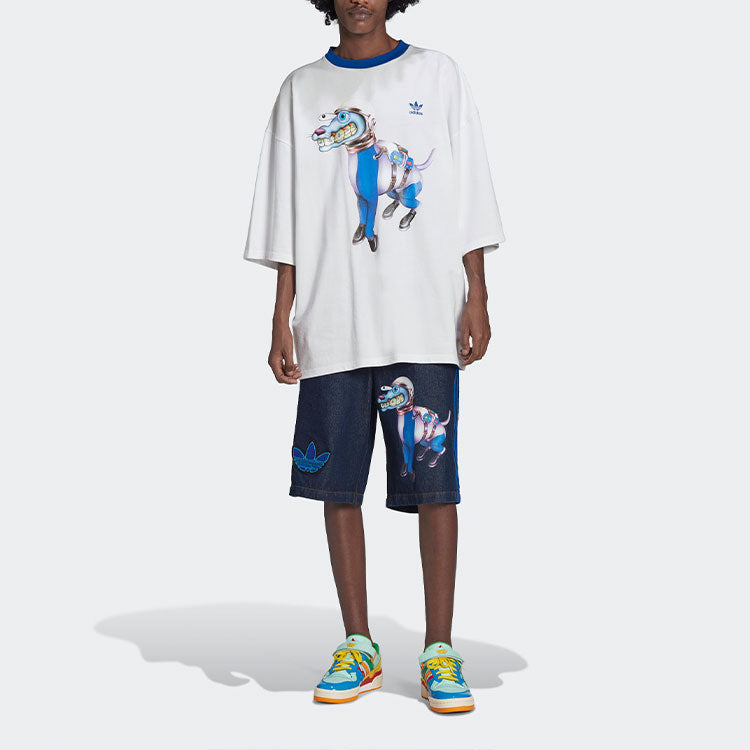 Men's adidas originals x Kerwin Frost Crossover Cartoon Printing Round Neck Loose Three-Quarter Sleeve T-Shirt White H56473