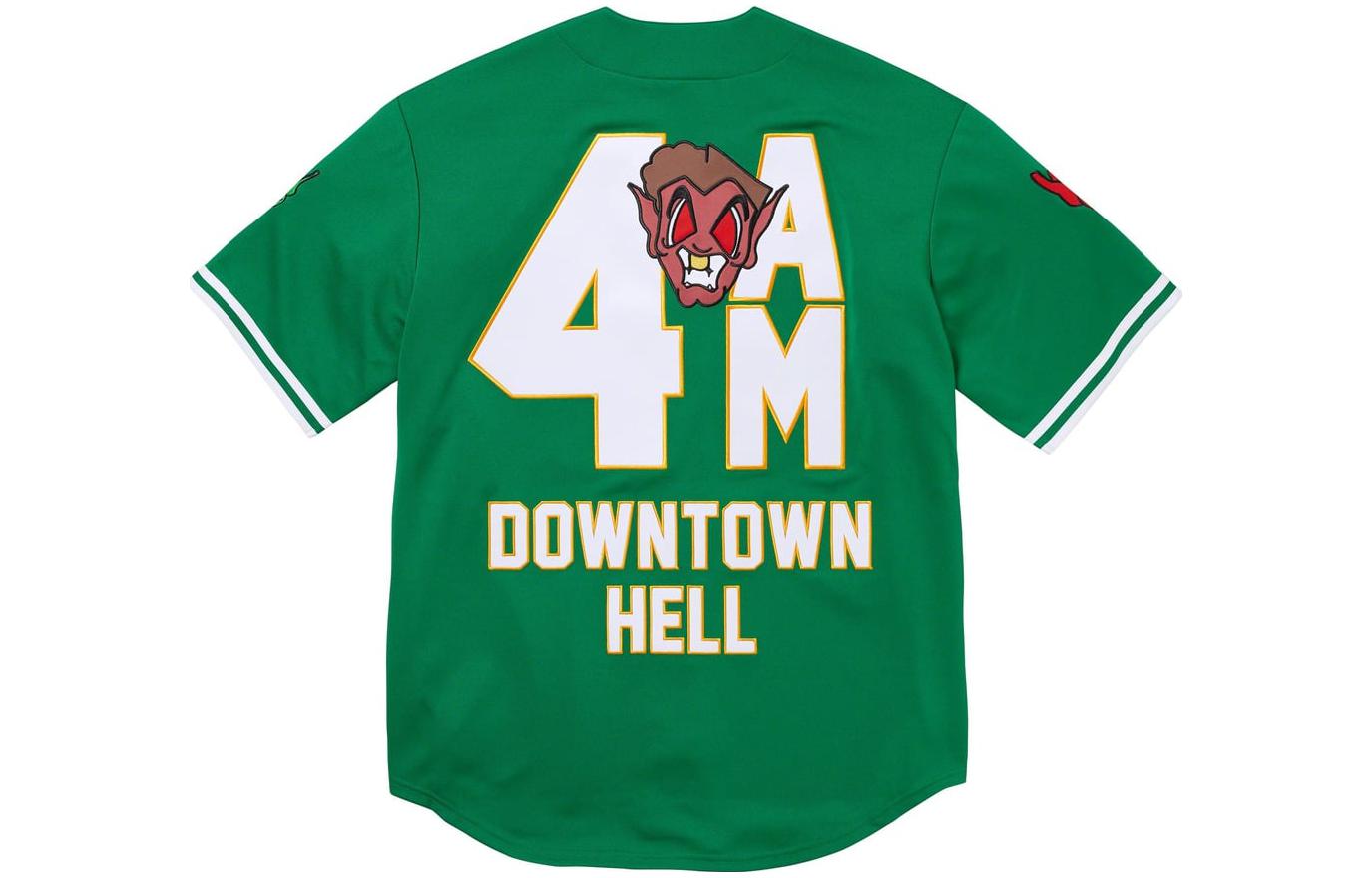 Supreme x Mitchell & Ness FW23 Week5 Downtown Hell Baseball Jersey 'Green' SUP-FW23-094