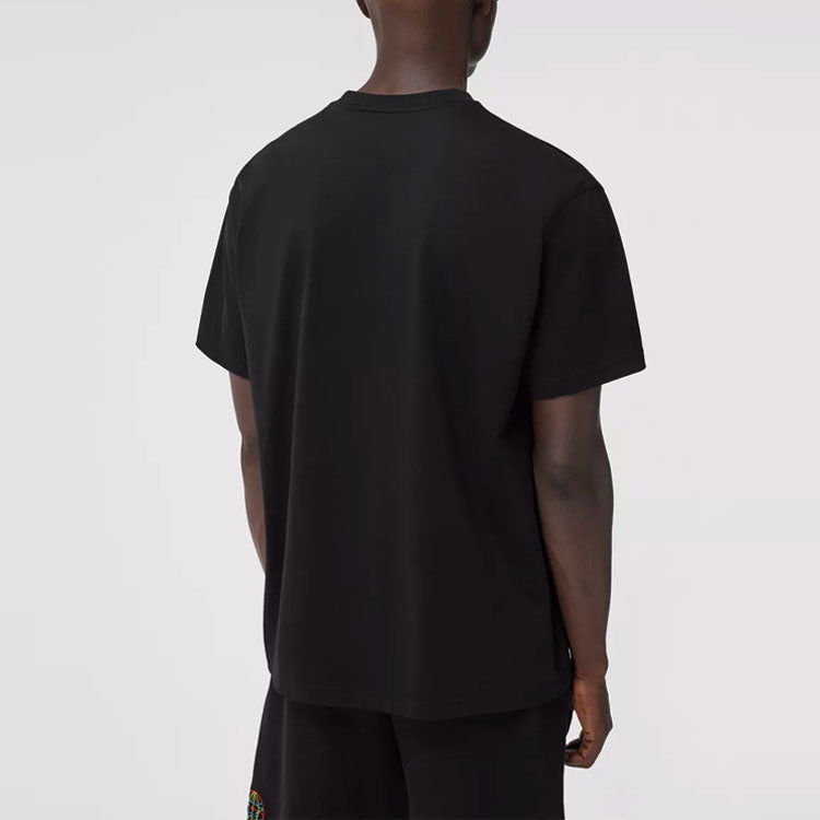 Men's Burberry Embroidered Pattern Loose Short Sleeve Black 80370851