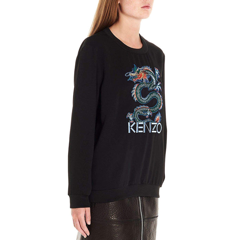 (WMNS) KENZO Tiger Head Round Neck Fleece Lined Pullover Cartoon Long Sleeves Hoodie Black F962TO0105AM-99