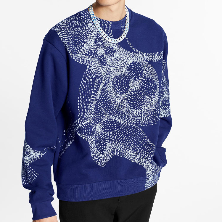 LOUIS VUITTON LV Floral Print Round Neck Long Sleeve Sweater For Men Blue 1A8A7C