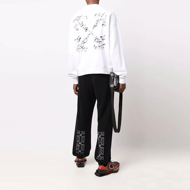 Men's Off-White FW21 Arrow Pattern Pullover Round Neck Loose Fit White OMBA054F21FLE0060110