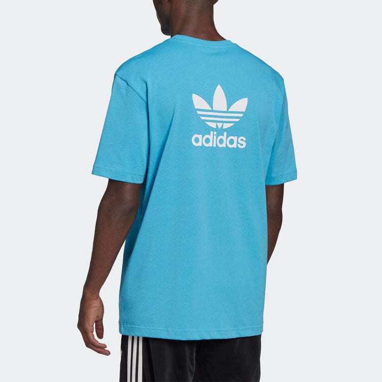 Men's adidas originals Solid Color Logo Round Neck Casual Short Sleeve Blue T-Shirt HE9567