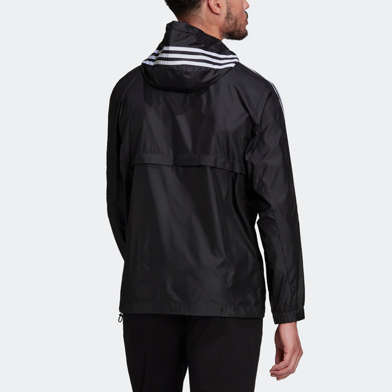 adidas M 3S Wb Stripe Logo Micro Mark Printing Sports Training Hooded Jacket Black HE4321