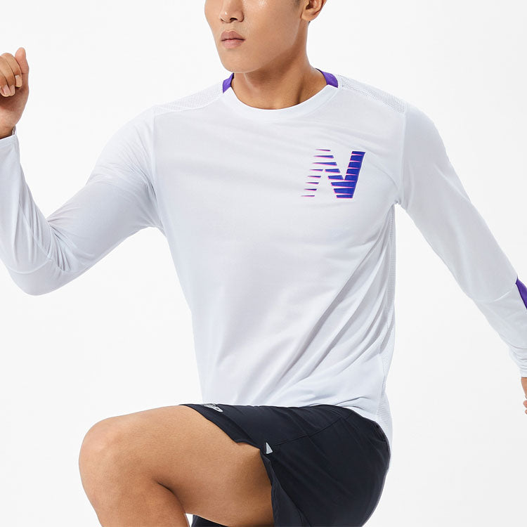 New Balance Men's New Balance Logo Contrasting Colors Round Neck Long Sleeves White MT13239-DVH