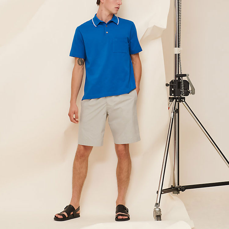 Men's HERMES SS21 Pocket Short Sleeve Polo Shirt Blue H157930HA1E
