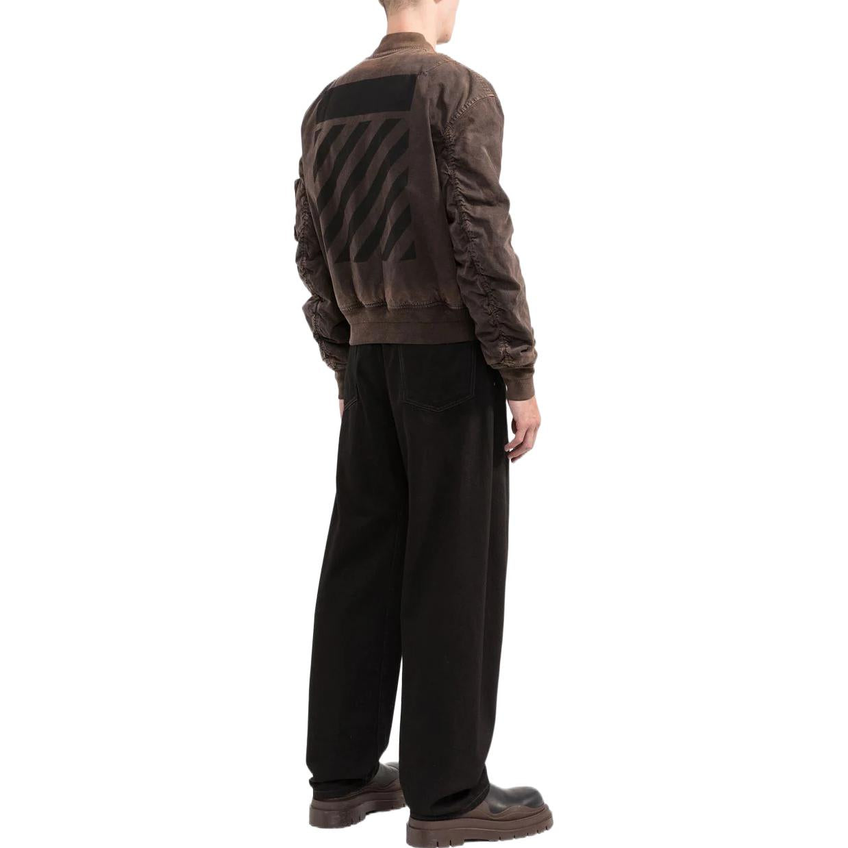 Men's Off-White SS22 Stripe Printing Zipper Long Sleeves Jacket Loose Fit Brown OMEH044C99FAB00110101010