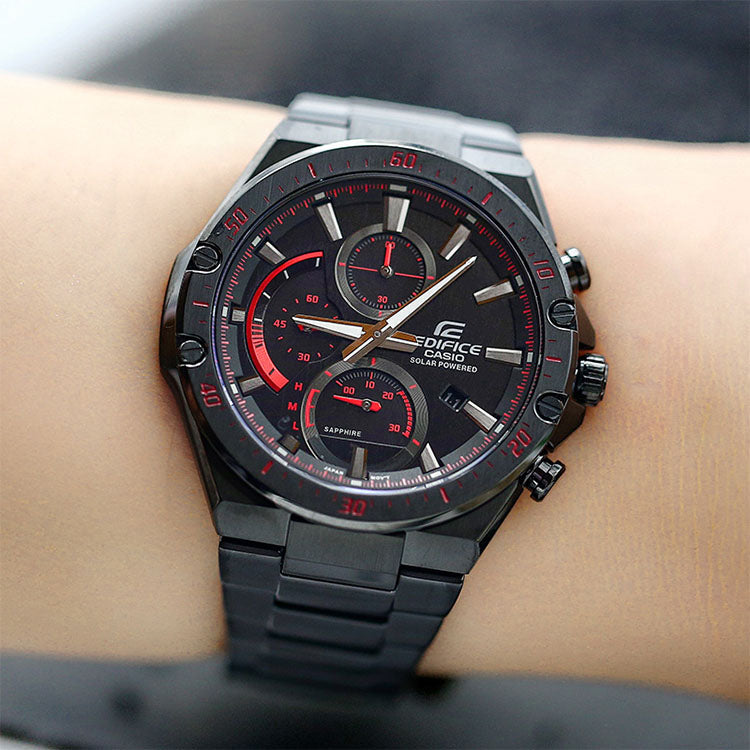 CASIO Waterproof EDIFICE Sapphire Crystal Solar Powered Mens Black Analog EFS-S560YDC-1APR