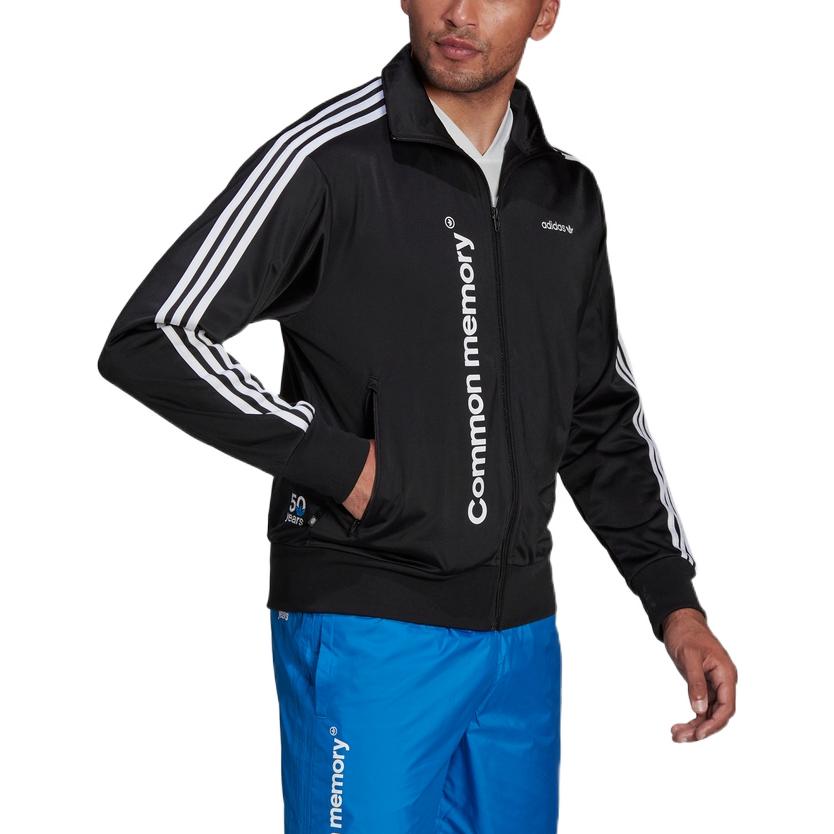 Men's adidas originals Stripe Printing Alphabet Zipper Stand Collar Sports Jacket Black HC7133