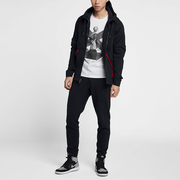 Air Jordan logo Splicing Zipper Sports Hooded Jacket Men's Black CK1343-010