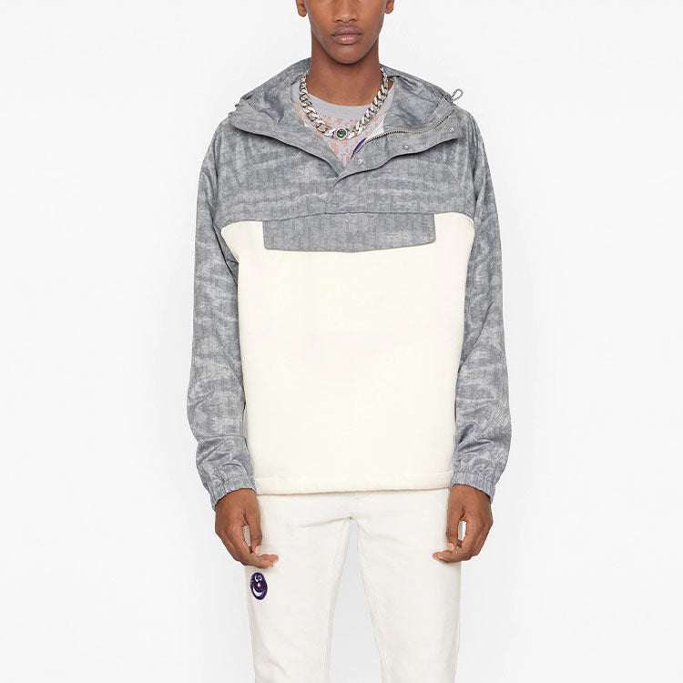 Men's DIOR FW21 Oblique Printing Hooded Jacket Gray 193J640A0631-C088