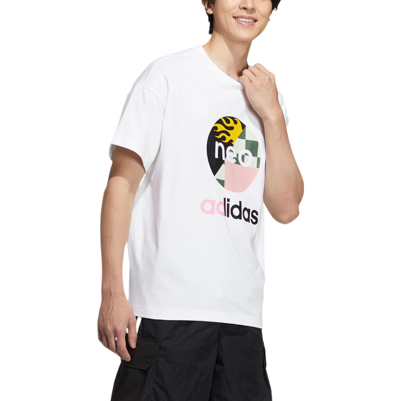 adidas neo U Vbe Tee 1 Logo Printing Pattern Round Neck Cotton Short Sleeve White T-Shirt HN4742