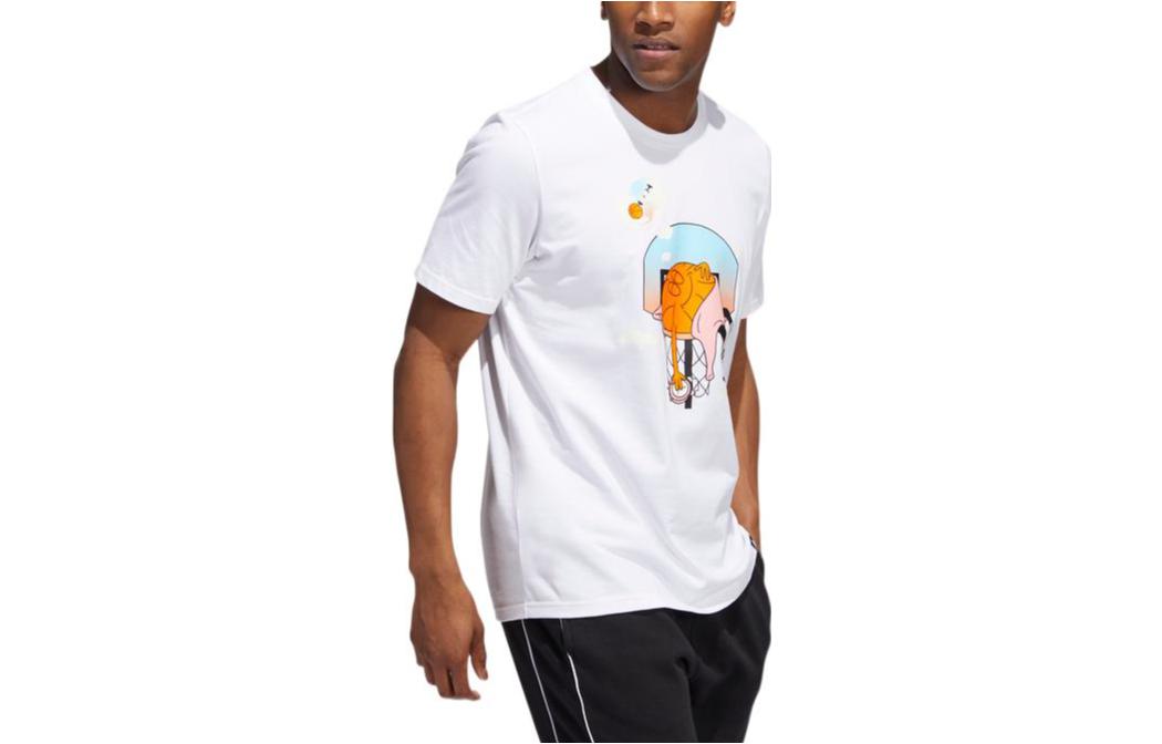 Men's adidas Basketball Series Basketball Anime Pattern Printing Short Sleeve White T-Shirt SH4329