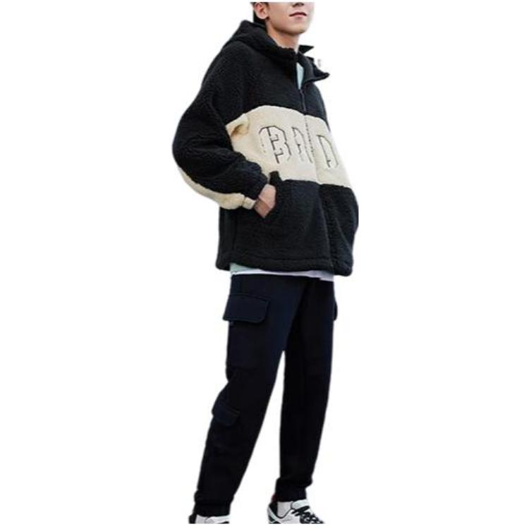 Li-Ning BadFive Logo Fleece Full Zip Jacket 'Black Beige' AFDSA69-4