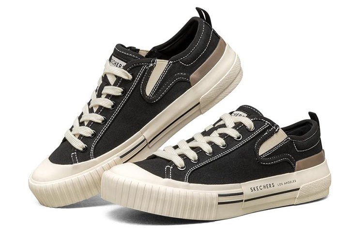 (WMNS) Skechers New Moon Canvas shoes GS Black 155391-BLK