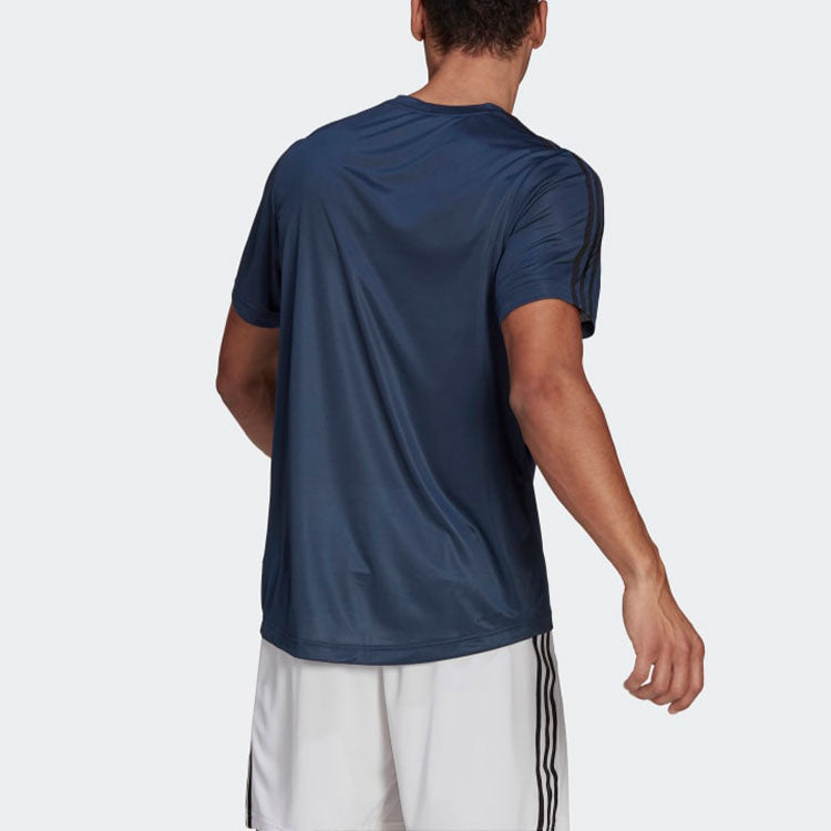 adidas M 3S T Stripe Training Sports Short Sleeve Navy Blue GM2106