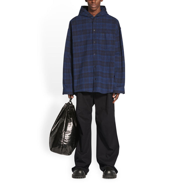 Balenciaga Hooded Check Overshirt 'Blue Navy' 720109TNM354202