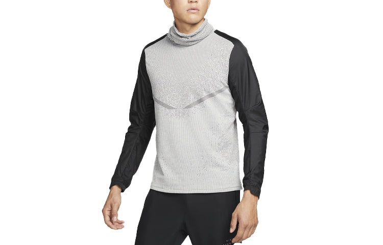 Men's Nike SS22 Colorblock Breathable High Collar Stripe Long Sleeves Black Gray T-Shirt DM4629-010