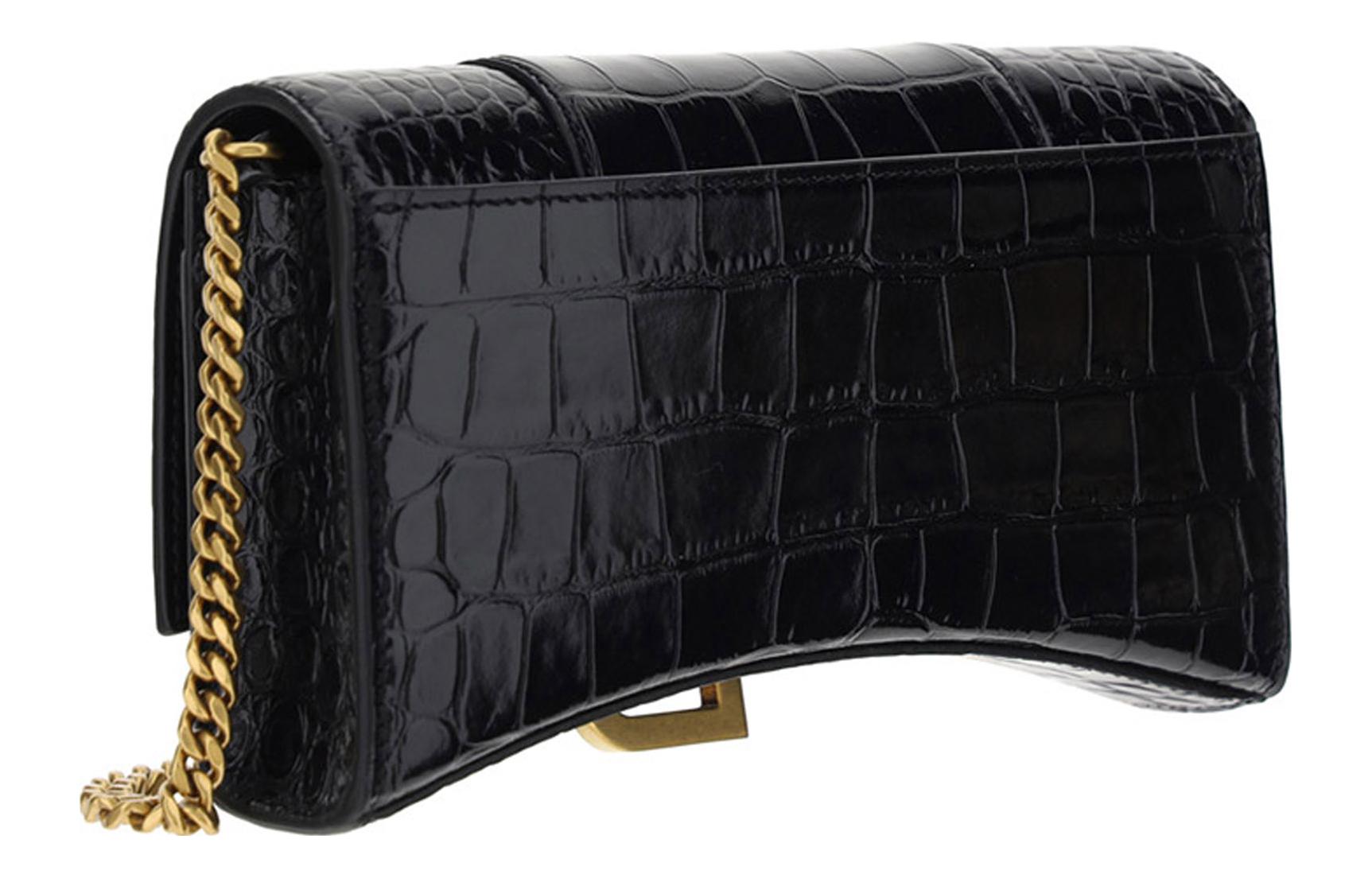 (WMNS) Balenciaga Hourglass Wallet On Chain Crocodile Embossed 'Black' 6560501LRGM1000