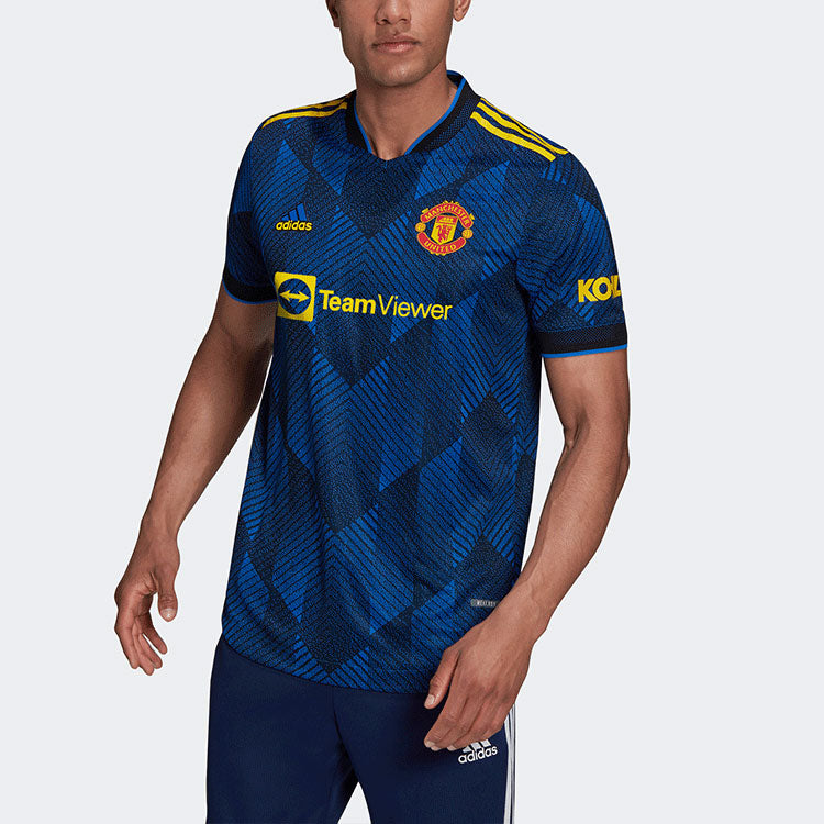 adidas 21-22 Season Player Edition Soccer/Football Sports Short Sleeve Jersey Manchester United Away Blue GM4617