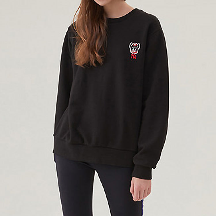 MLB Cartoon Series Long Sleeves Loose Puppy Embroidered Athleisure Casual Sports Round Neck Unisex Black 31MTC1941-50L
