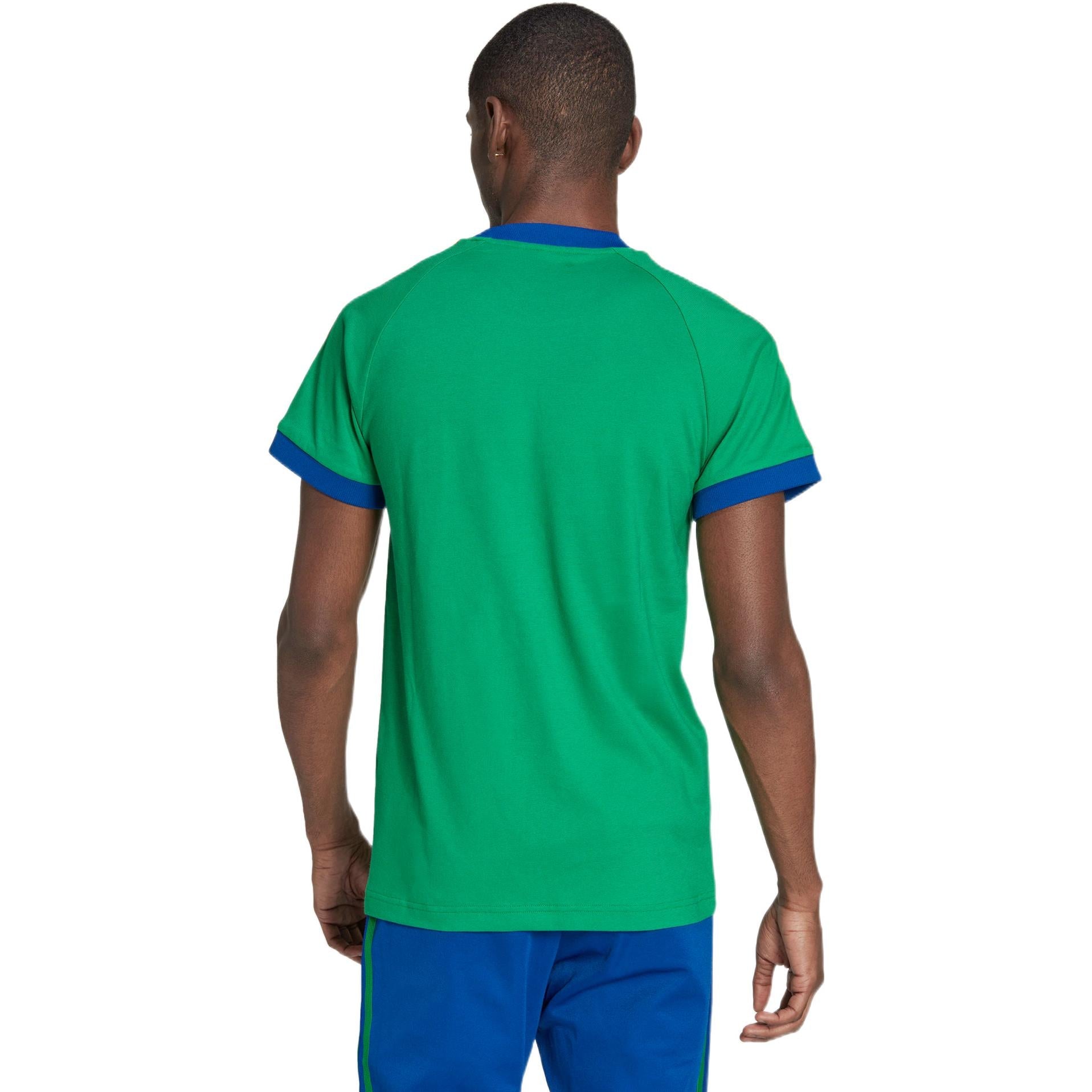 Men's adidas originals Cali Tee Pattern Stripe Printing Ribbed Round Neck Short Sleeve Green T-Shirt IB3423