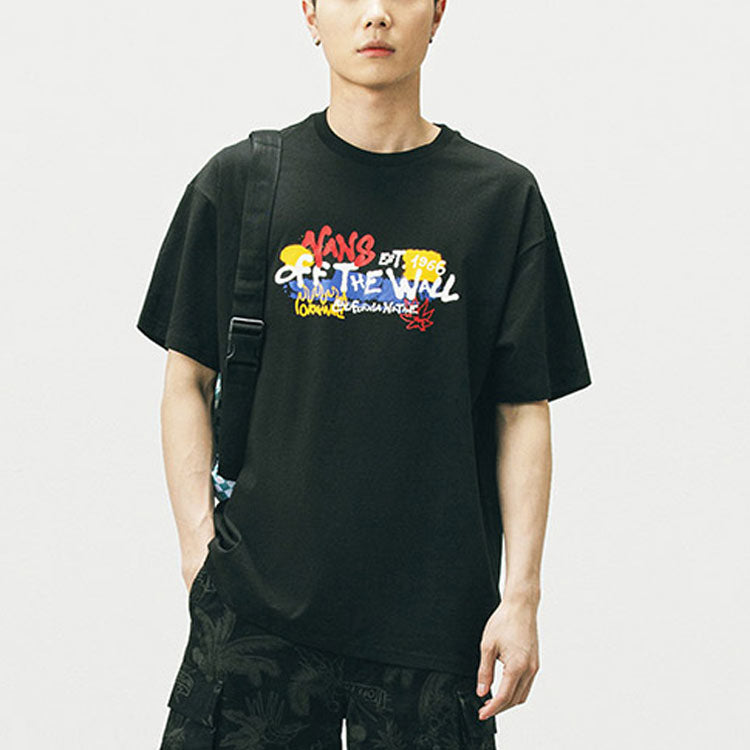 Vans Graffiti Alphabet Cartoon Printing Sports Loose Short Sleeve Couple Style Black VN0A5F3JBLK