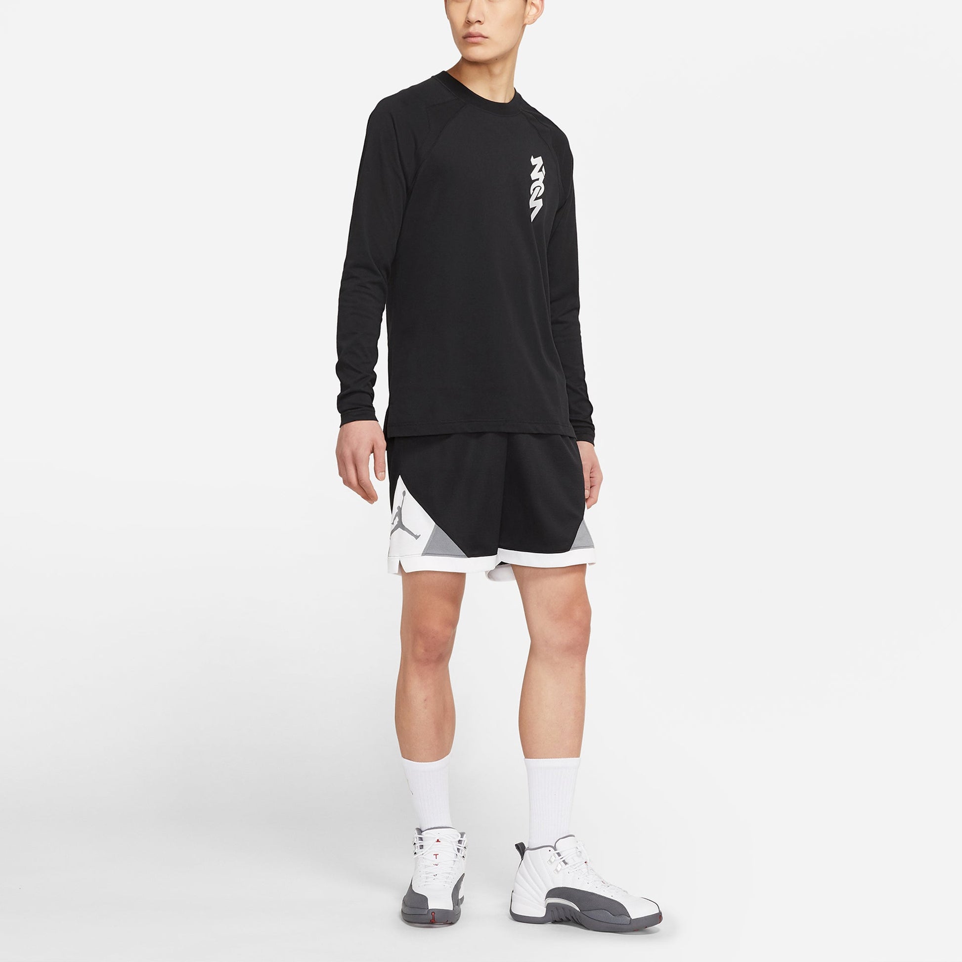 Men's Jordan Dri-FIT Zion Quick Dry Knit Printing Splicing Long Sleeves Black T-Shirt DH0589-010
