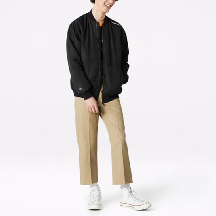 Men's Converse Aviator Baseball Uniform Woven Windproof Zipper Jacket Autumn Black 10018368-A03