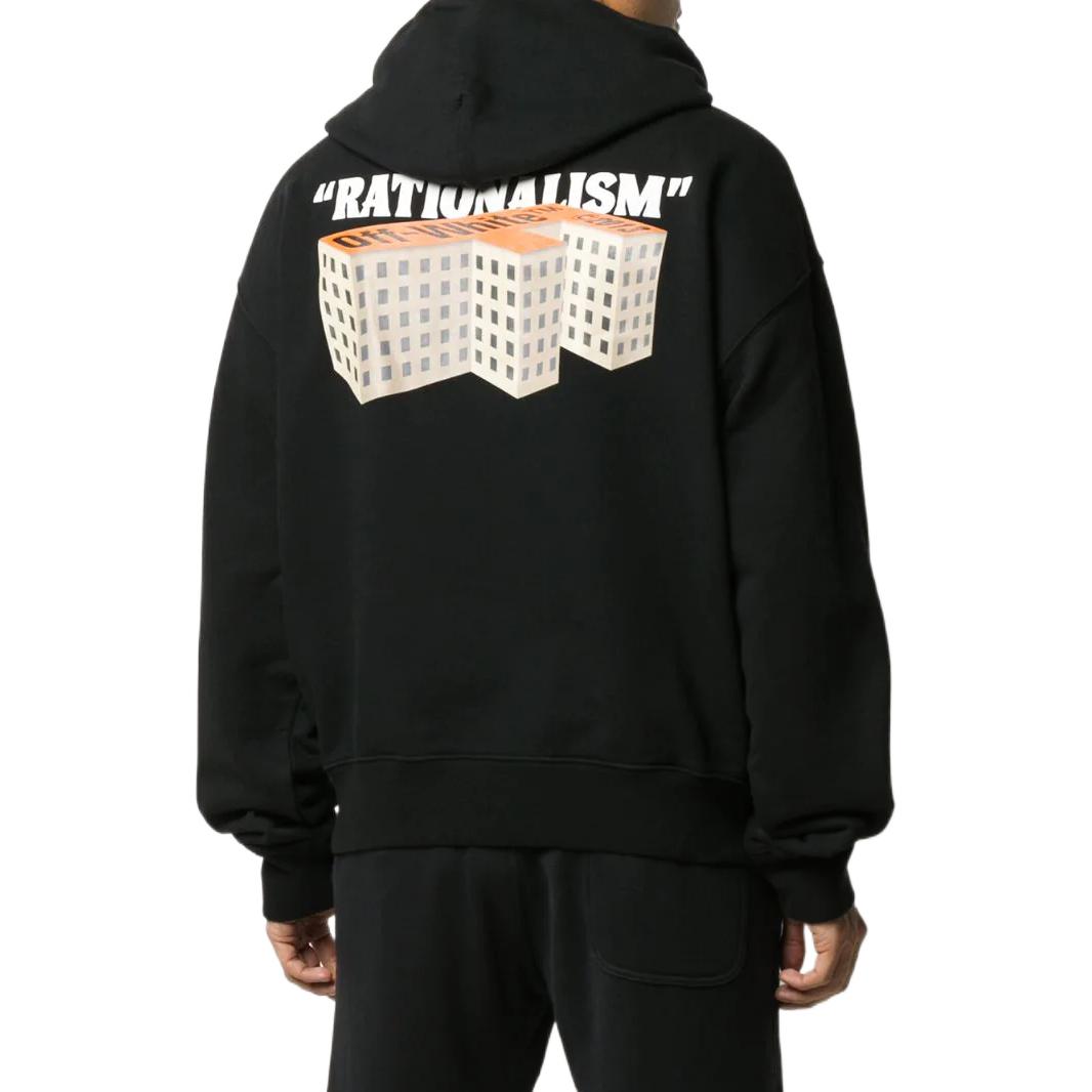 Men's Off-White SS22 Solid Color Printing Hooded Long Sleeves Version Black OMBB037R20E3000710881088