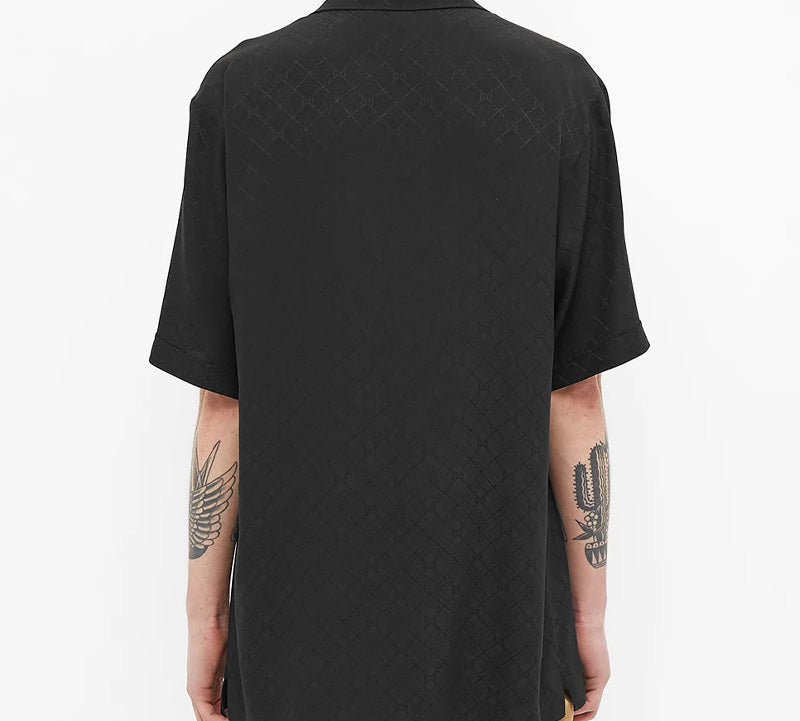 Gucci Tonal Vacation Checked Printed Silk Short Sleeve Shirt For Men Black 623156-ZADWP-1000