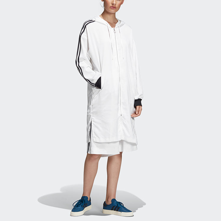 (WMNS) adidas originals Zip Hoodie Long Windproof Hooded Jacket White DU7255