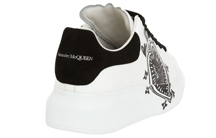 (WMNS) Alexander McQueen Leather Heart Logo Lace Up Oversized Sneakers 'White Black' 667570WIAF39061