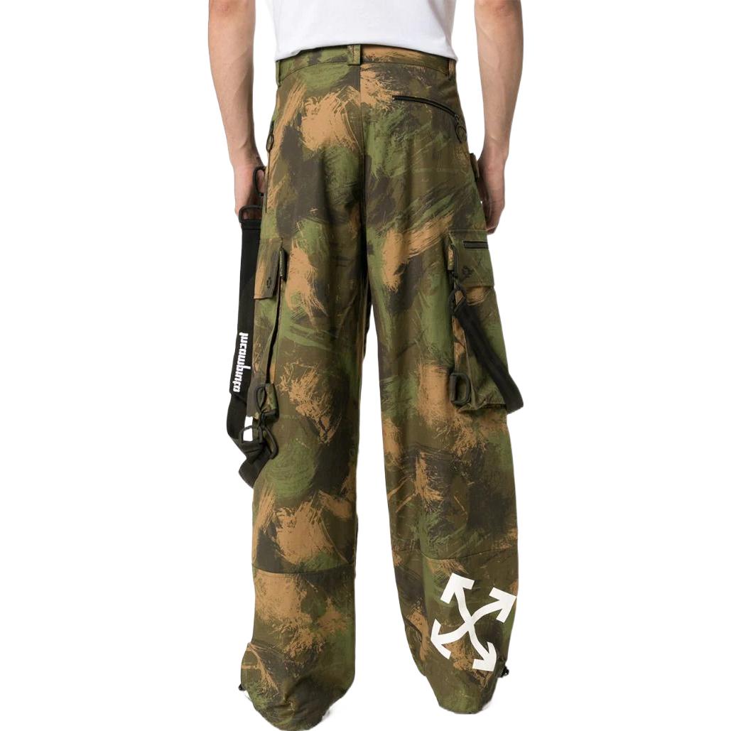 Men's Off-White SS22 Pattern Printing Cargo Casual Pants/Trousers Loose Fit Green OMCF009E19A660189901