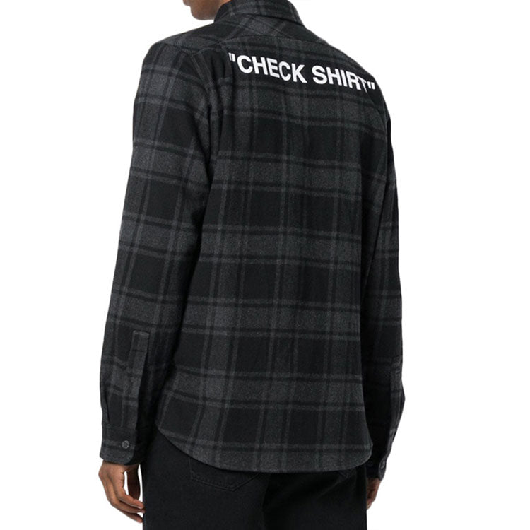 Off-White flannel Basic Loose Plaid Shirt Black Gray OMGA060E18A270101001