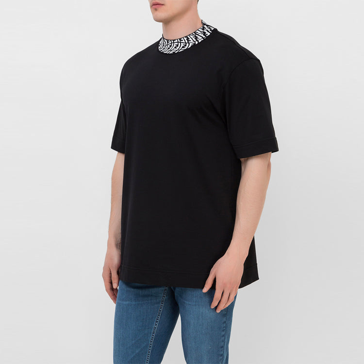 Men's FENDI FW21 F Alphabet Pattern Adornment Round Neck Short Sleeve Black T-Shirt FY1088AGAKF0PA4