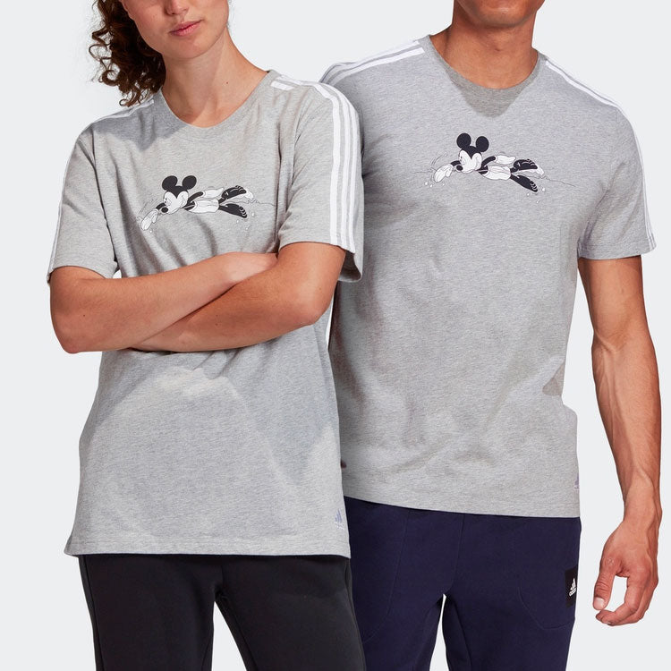 adidas x Disney Crossover Cartoon Printing Stripe Round Neck Short Sleeve Unisex Gray T-Shirt GQ0906